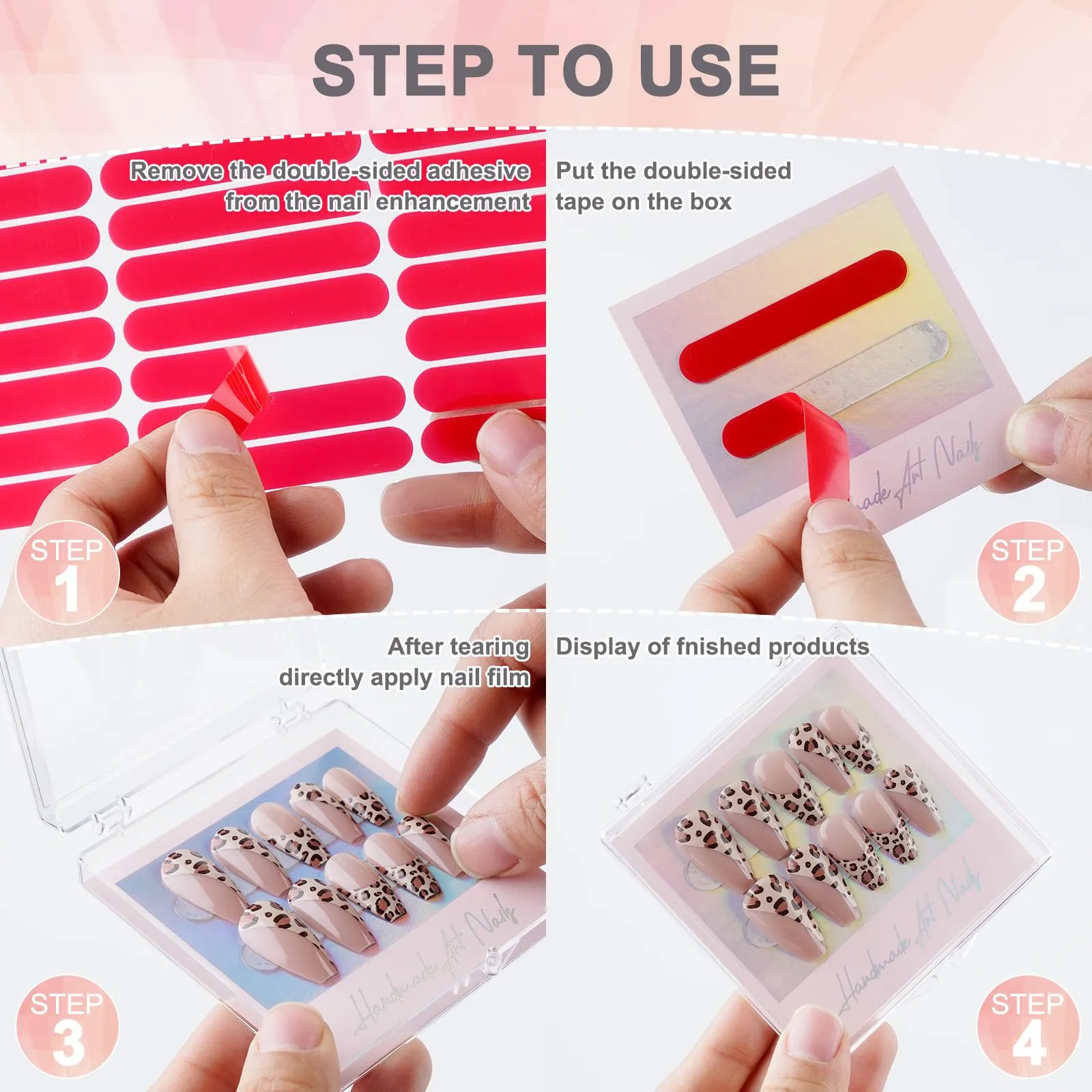CloudTrip 30Boxes   30 Instruction Cards Large (8 x 8cm) Press On Nail Packaging Storage Box and 90pcs Adhesive Tabs - Acrylic Organizer Case for Artificial Nail for Nail Business Supplies